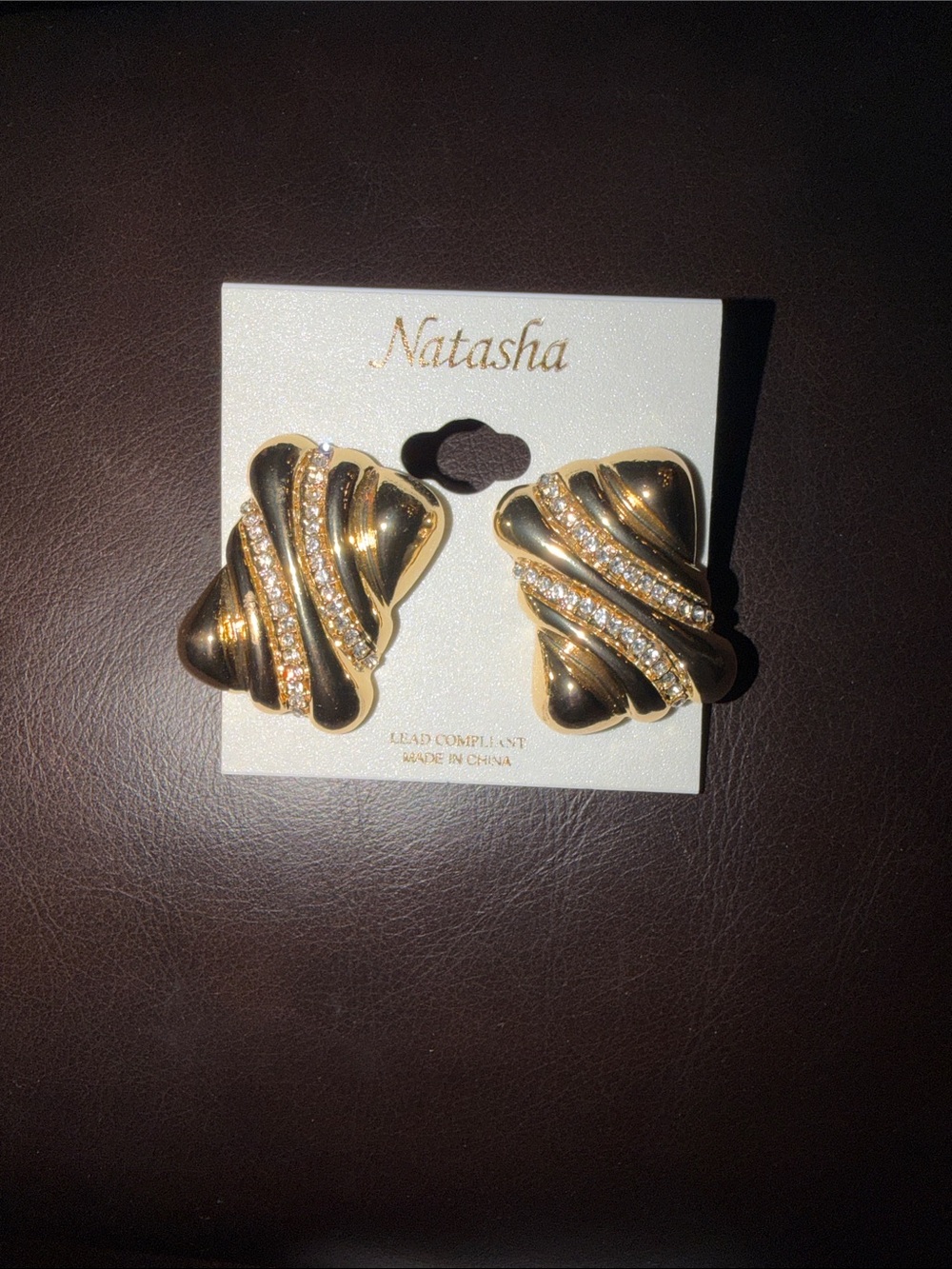 Natasha Couture Gold Swirl Crystal Clip Earrings - Gold